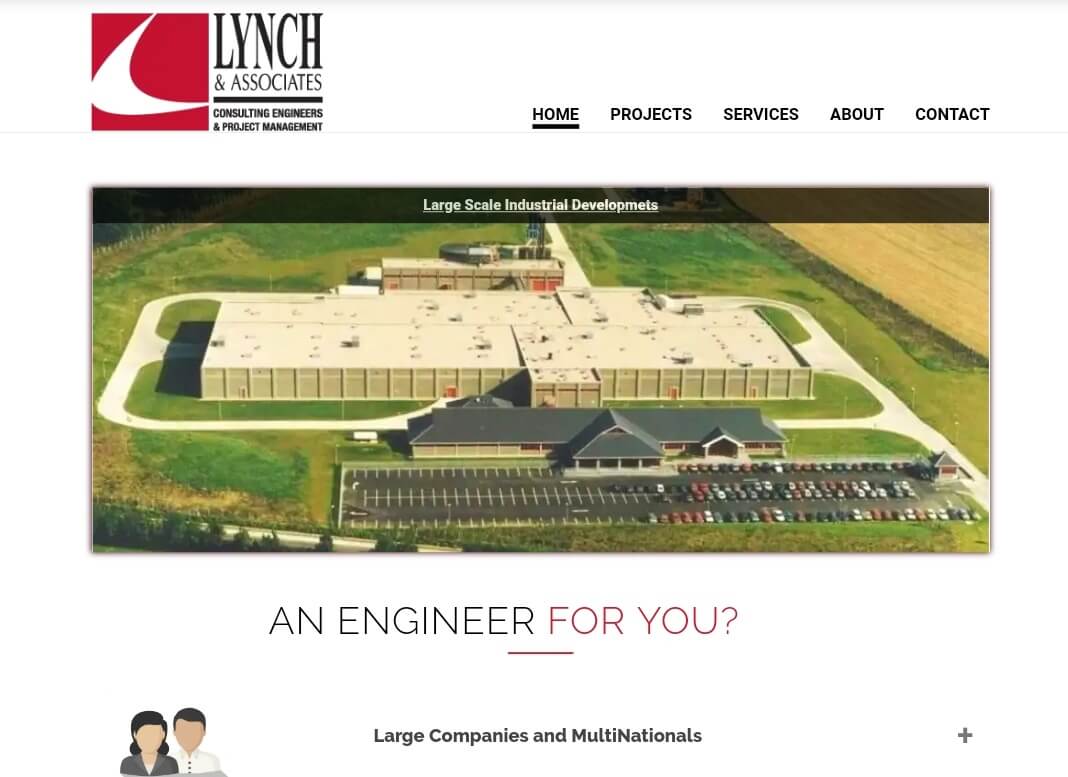 landing page of lynch consulting engineers website